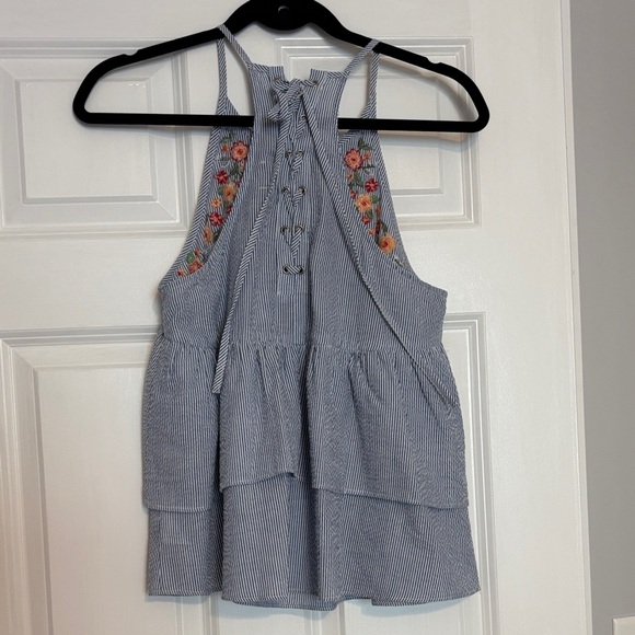 Miss Me Embroidered Halter Ruffle Tank Top - Picture 5 of 9